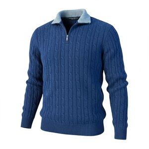 Daniele Blasi Mens Cable Knit Sweater Wool Blend 1/4 Zip size Large Preppy